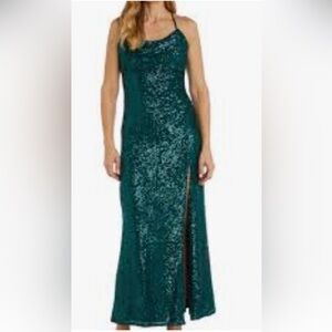 TAYLOR  Emerald green sequined drape front long maxi gown dress NWT Sz.6.